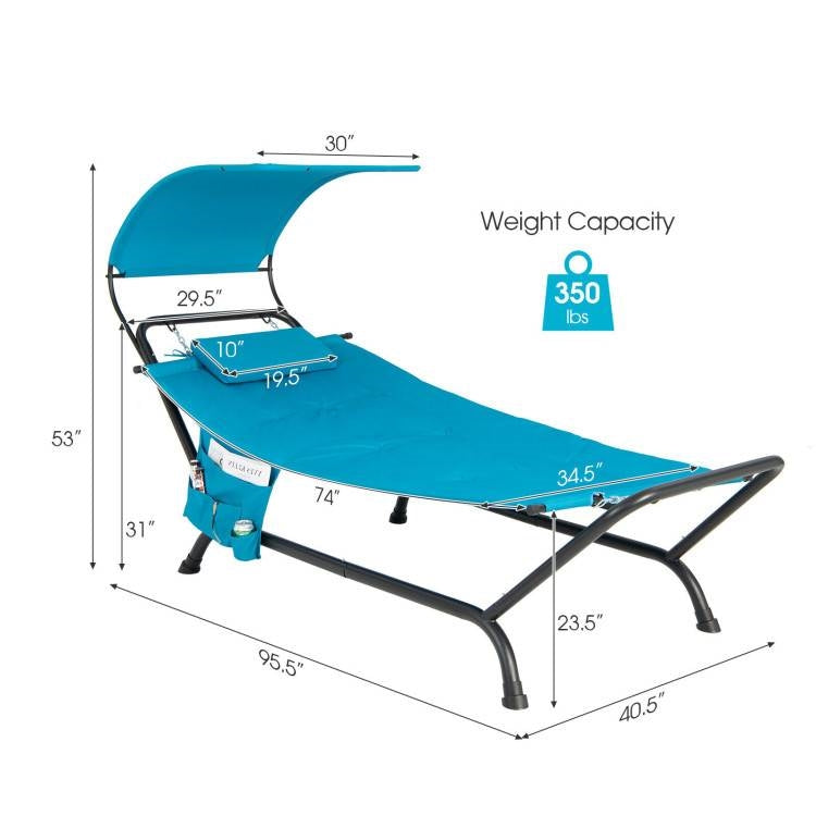 Chaise lounge chair with canopy in blue polyester, HomePacific brand on Tampa Home & Garden Store