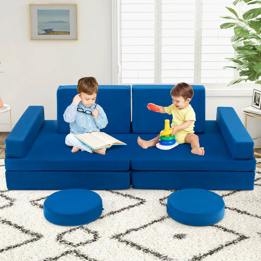 Blue 10-Piece Kids Play Couch Sofa with Handle modular soft foam play furniture for kids on Tampa Home & Garden Store