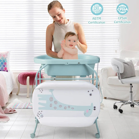 Folding baby changing table with bathtub in pastel blue, DirectDeals, 4 wheels on Tampa Home & Garden Store
