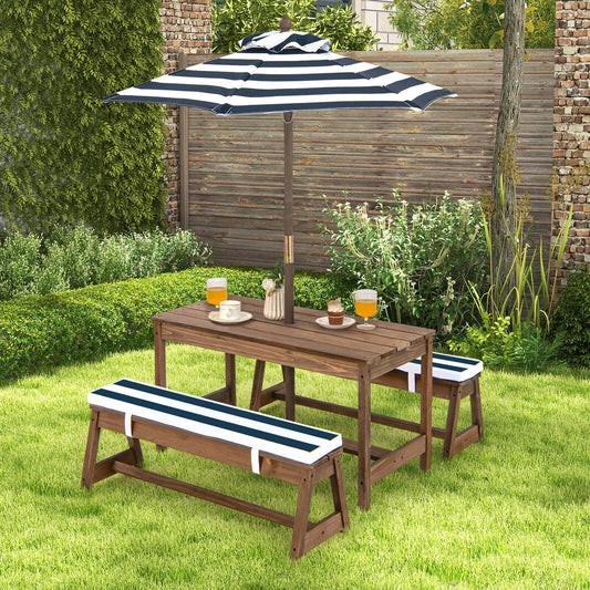 Kids Picnic Table and Bench Set with Cushions and Height Adjustable Umbrella - Tampa Home & Garden Store