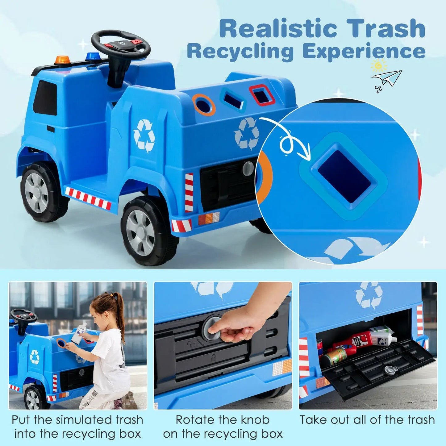 12V Kids Ride On Garbage Truck with Recycling blue plastic electric vehicle DirectDeals on Tampa Home & Garden Store