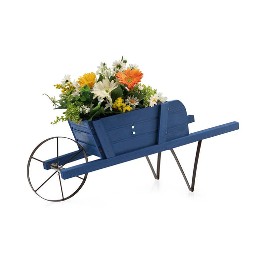 Wooden Wagon Planter with 9 Magnetic Accessories for Garden Yard-Blue - Tampa Home & Garden Store