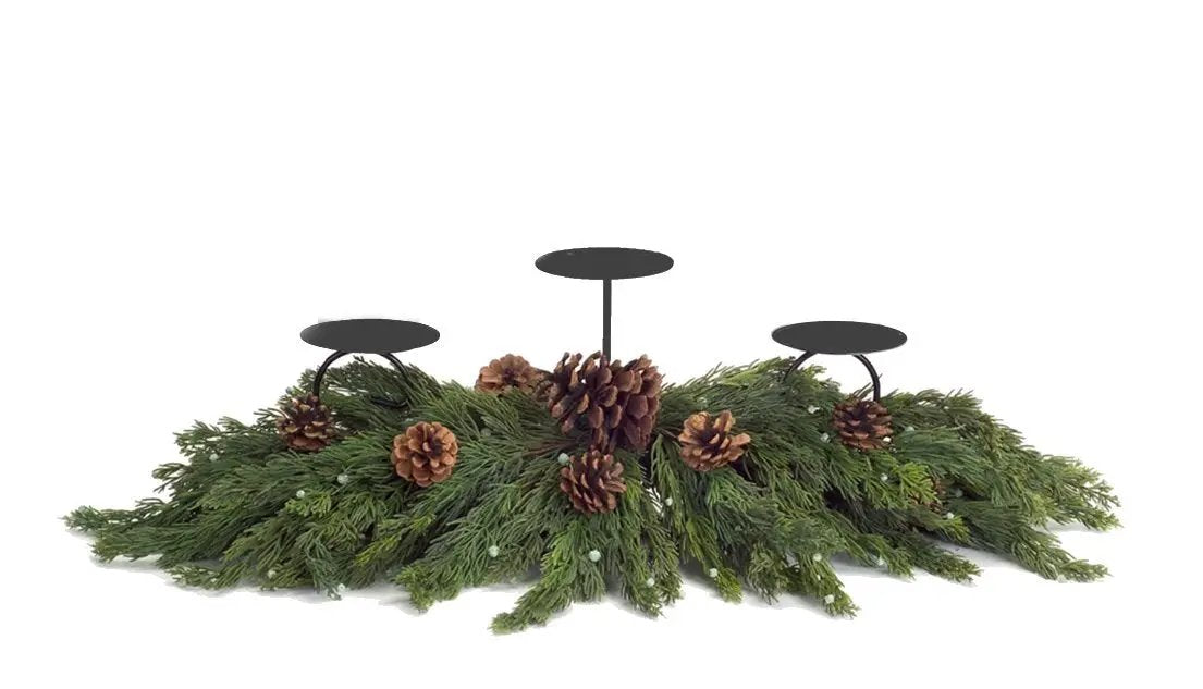 Blueberry Juniper Pinecone Candle Centerpiece with 3 black holders Country Christmas Loft on Tampa Home & Garden Store