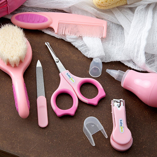 Pink Babyjem Baby Care Set 7-piece newborn grooming kit with portable case on Tampa Home & Garden Store