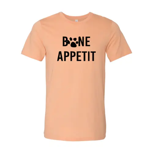 Bone Appetit T-shirt peach color with paw-print graphic, soft print finish, Furr Baby Gifts on Tampa Home & Garden Store