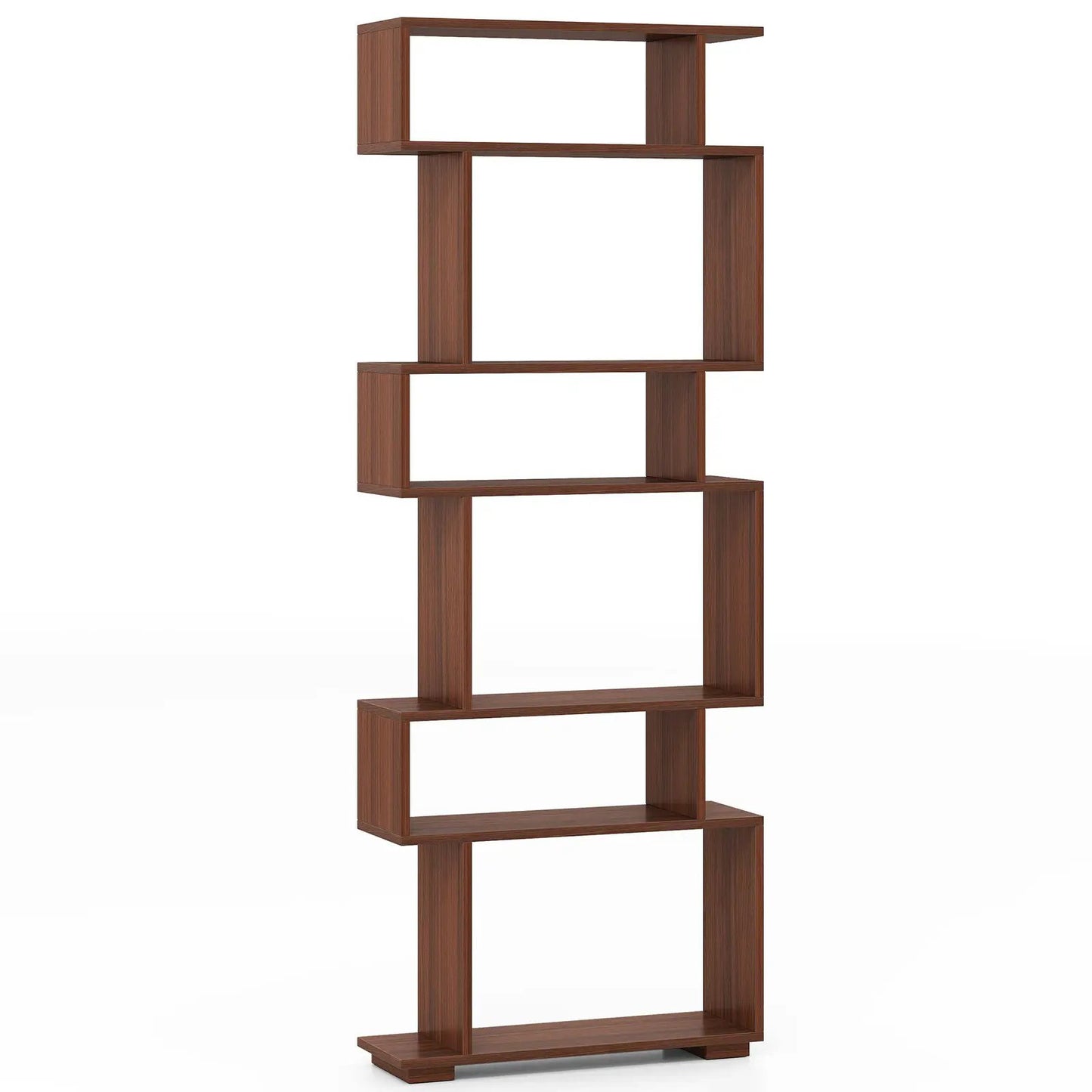 Geometric 6-Tier Bookshelf DirectDeals walnut brown wood modular shelf with anti-tip kits on Tampa Home & Garden Store