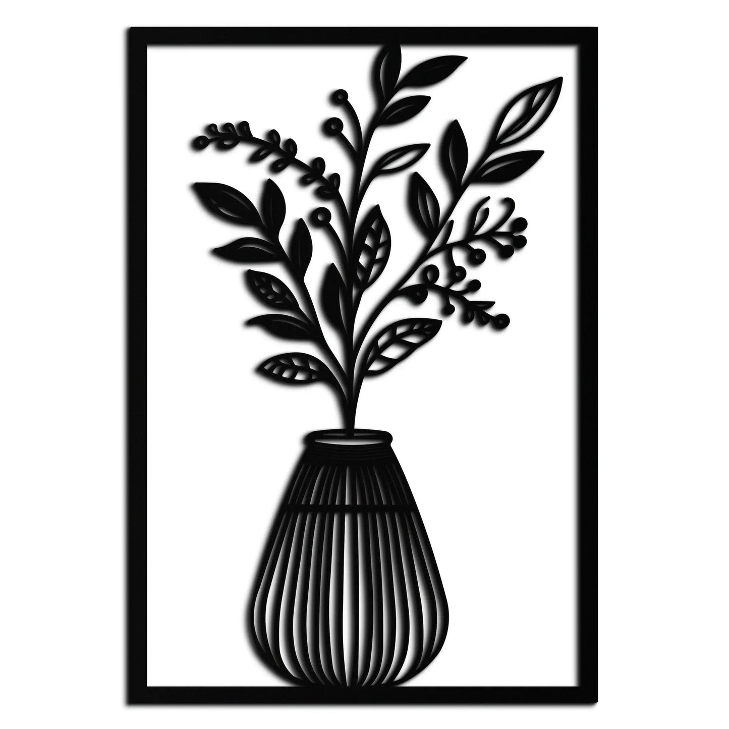 Botanical vase wall art, modern black metal silhouette framed with plant stems by Enova Art on Tampa Home & Garden Store