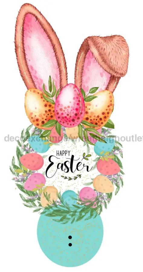 Bow Backer 13-inch Easter wreath wood sign by DecoExchange with pastel bunny ears and eggs on Tampa Home & Garden Store