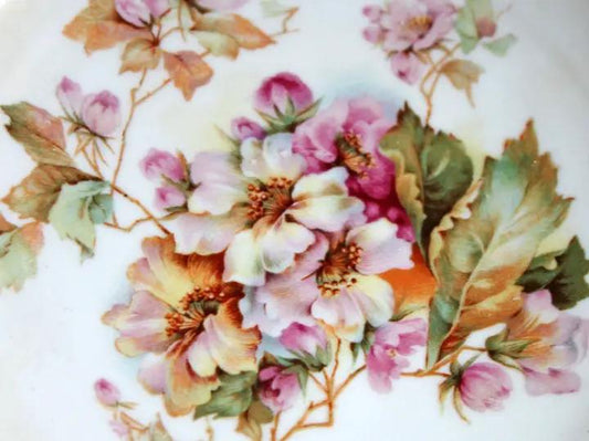 Antique RS Prussia porcelain bowl with hand-painted rose bouquet and scalloped embossed rim on Tampa Home & Garden Store