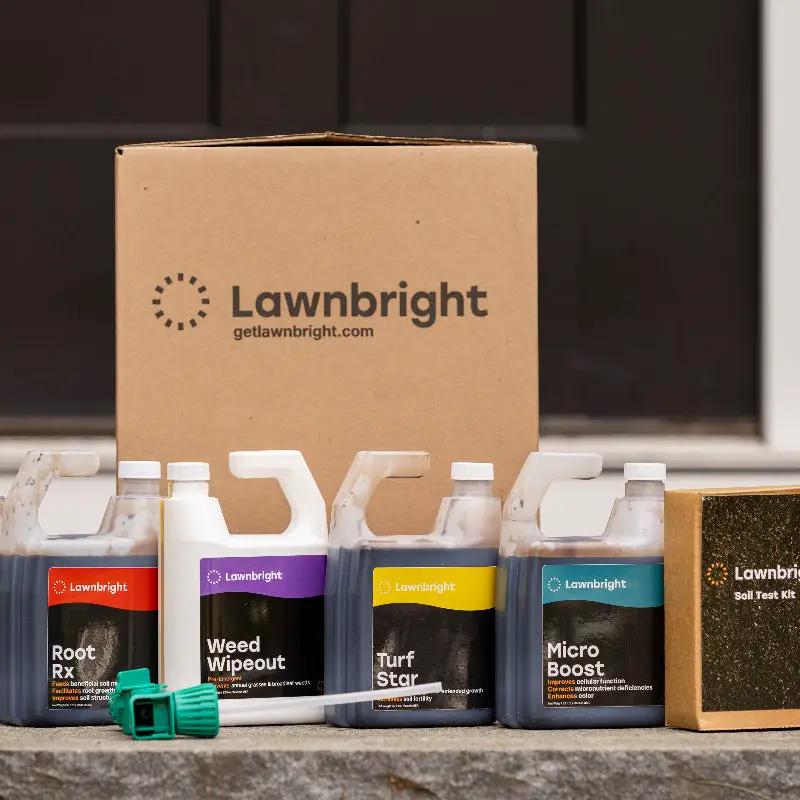Fertilizer set: Lawnbright Lawn Boost Pack with 4 bottles and soil test kit on Tampa Home & Garden Store