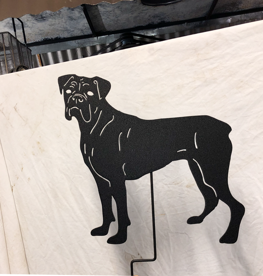 Boxer wall art silhouette in black metal garden sculpture by Rustica Ornamentals on Tampa Home & Garden Store