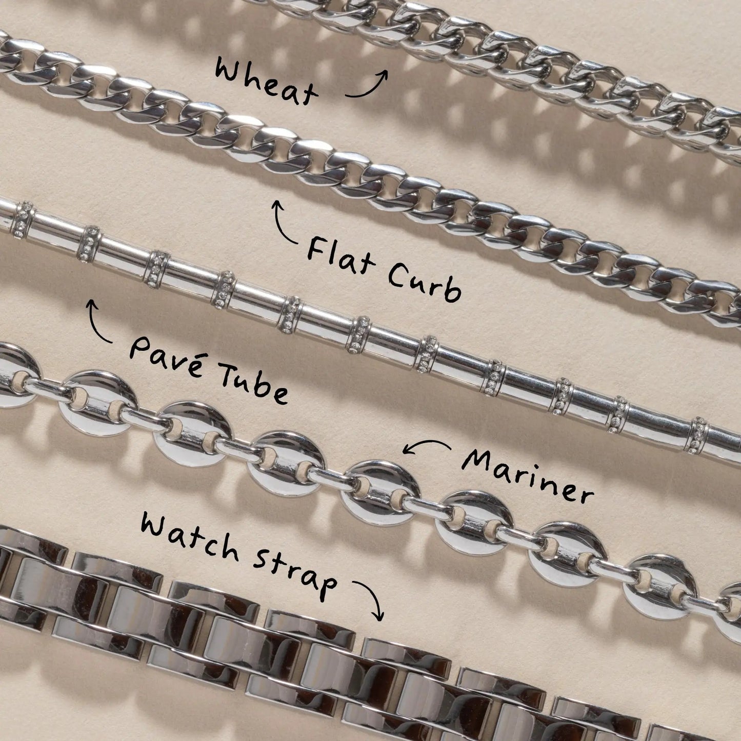 Chunky watch strap bracelet by Alex and Ani, set of 4 silver-tone chain bracelets on Tampa Home & Garden Store