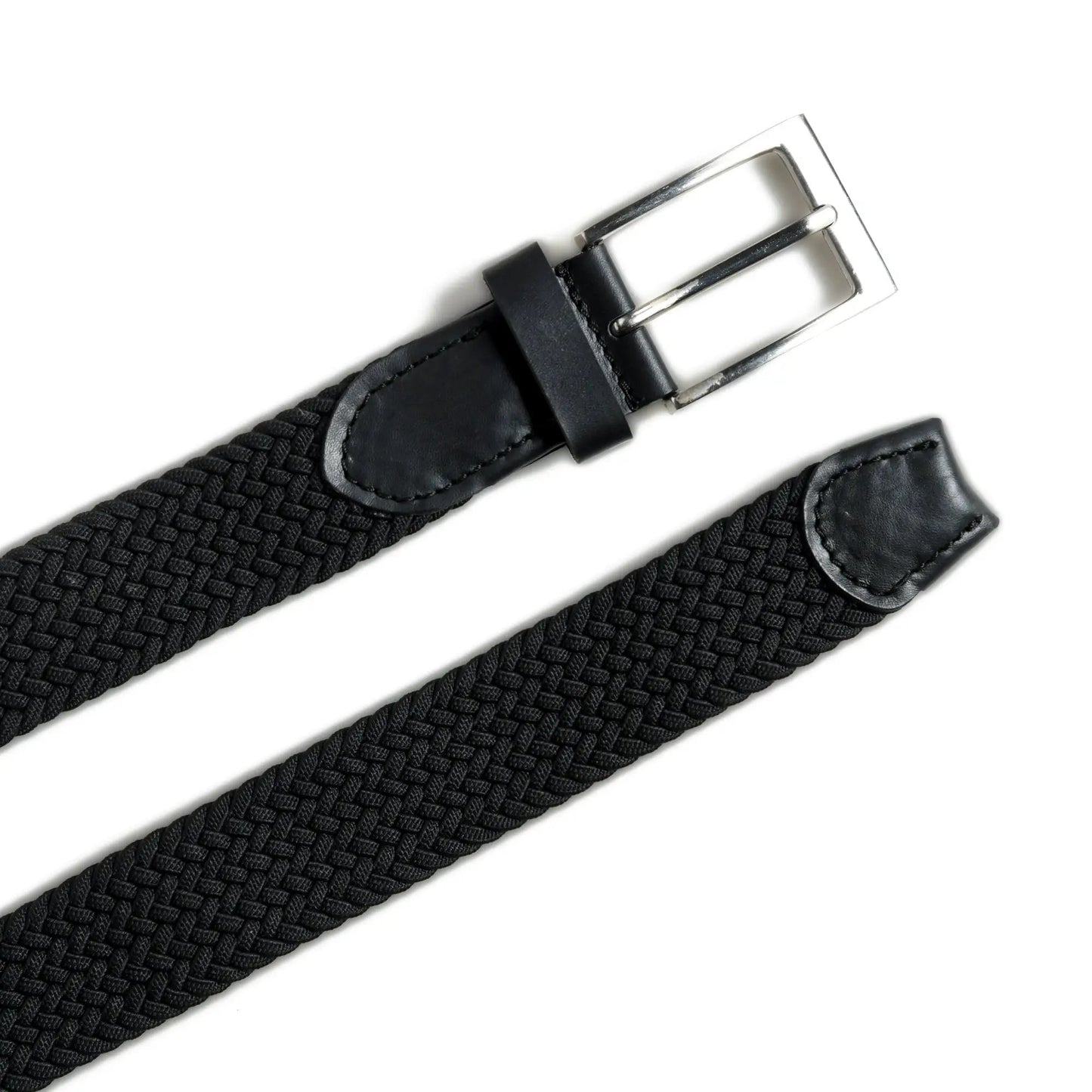 Braided black canvas belt with leather accents and silver buckle on Tampa Home & Garden Store