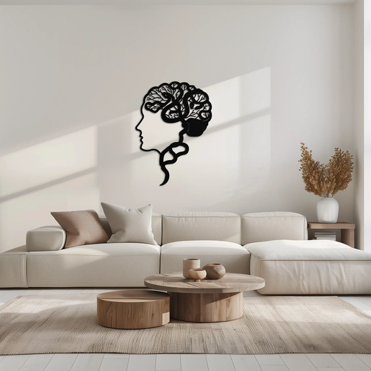 Brain Tree Metal Wall Art - Abstract Woman Head Silhouette Steel Decor- KAF318 - Tampa Home & Garden Store