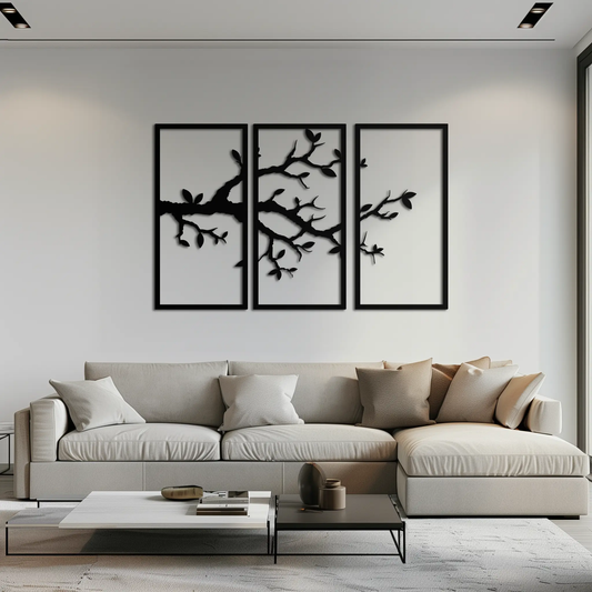 Branch Metal Wall Art 3-Panel Minimalist Tree by Enova Art, modern black metal wall decor on Tampa Home & Garden Store