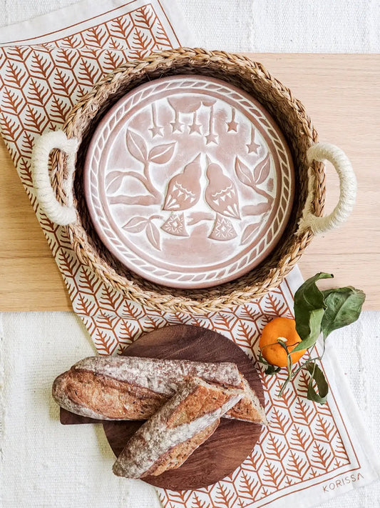 Bread Warmer & Basket Gift Set with Tea Towel - Lovebird Round - Tampa Home & Garden Store