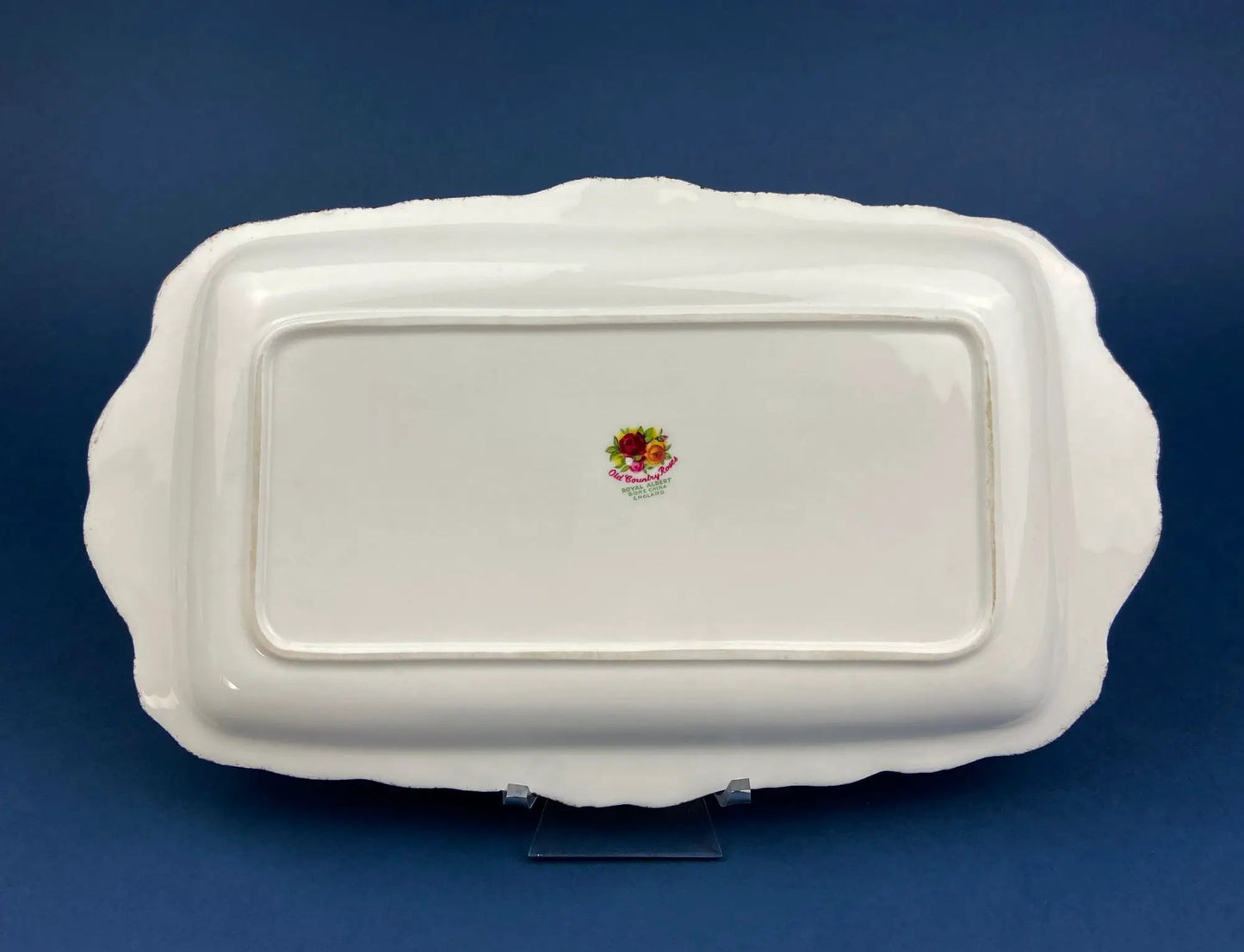 Breakfast tray, white porcelain with scalloped edges, Royal Albert Old Country Roses mark on Tampa Home & Garden Store
