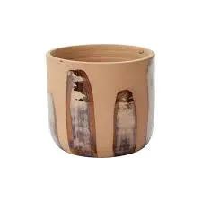 Bronze Pot 6-inch ceramic cooking pot tan glaze with vertical cream accents on Tampa Home & Garden Store