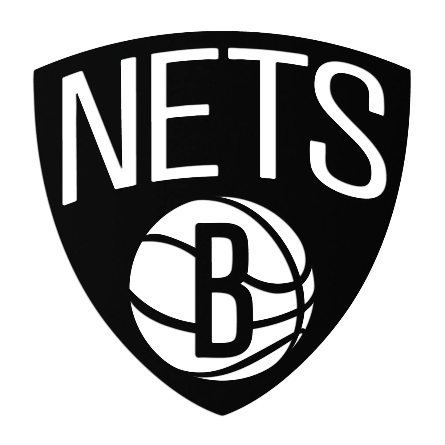 Brooklyn Nets logo silhouette metal wall art black with white lettering by Enova Art on Tampa Home & Garden Store
