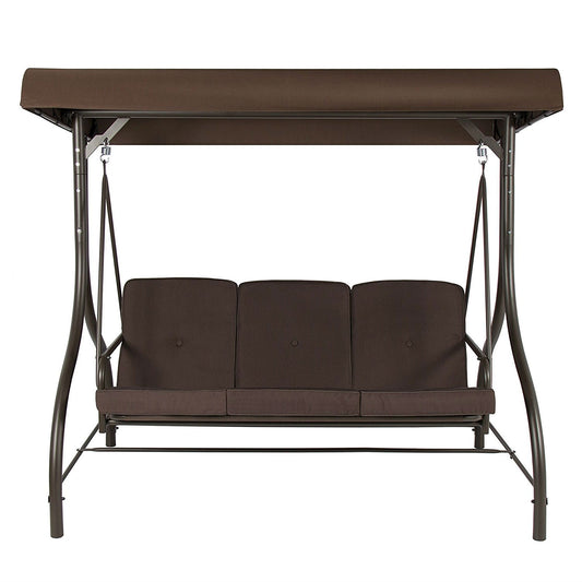 Brown 3-Person Outdoor Porch Swing with Canopy - Tampa Home & Garden Store