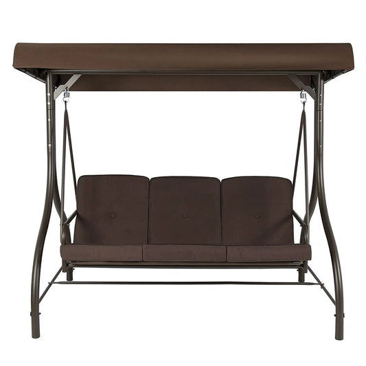 Brown 3-Person Outdoor Porch Swing with Canopy - Tampa Home & Garden Store