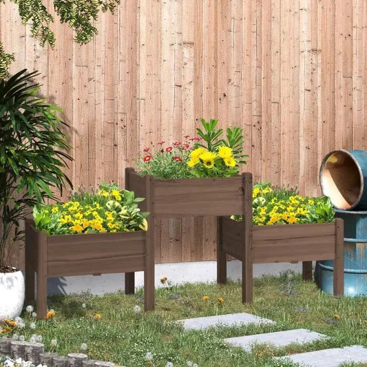 Brown 3 Wooden Elevated Planter Raised Garden Beds - Tampa Home & Garden Store