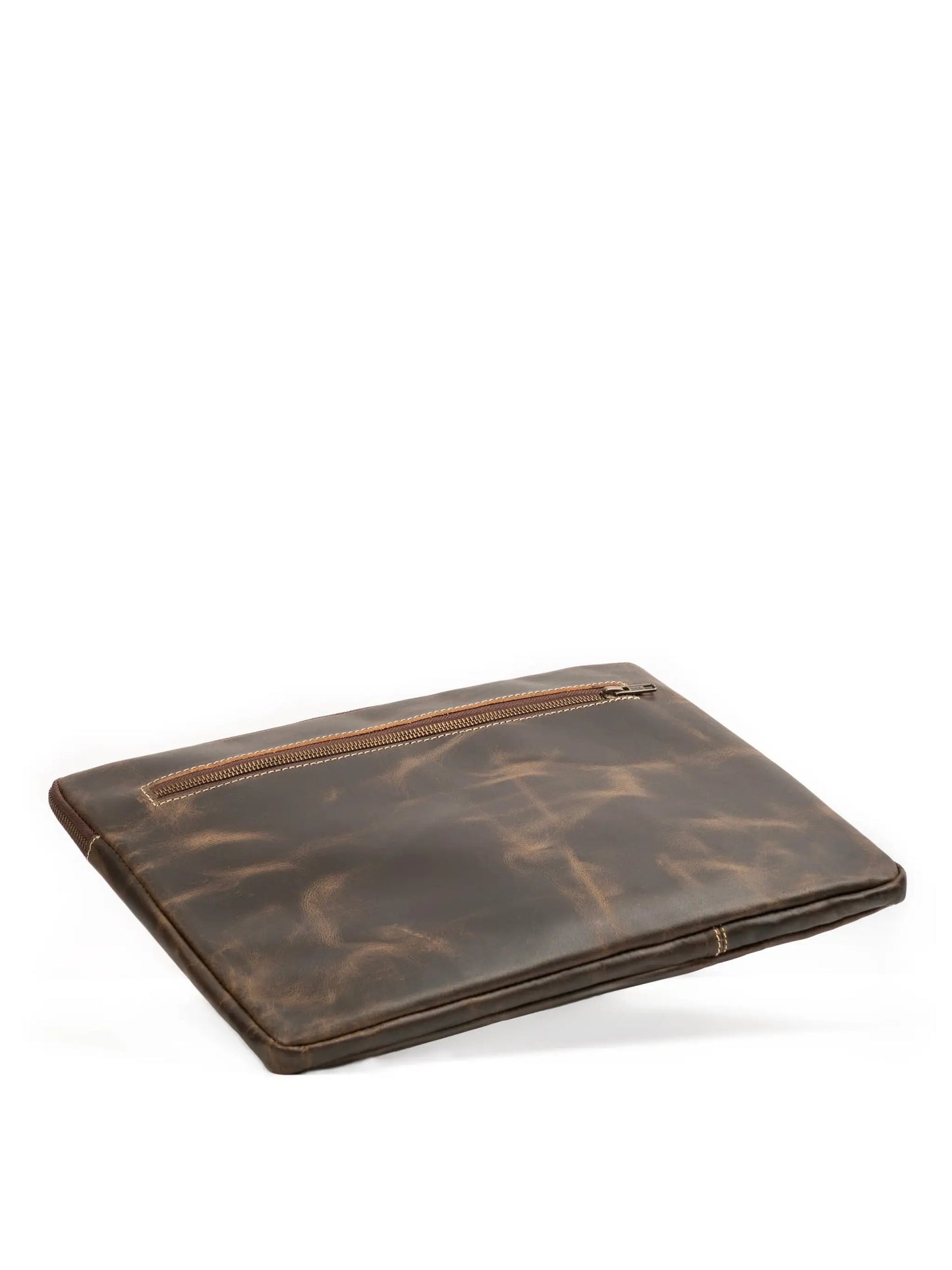 Brown leather laptop sleeve with secure zipper by Classy Leather Bags on Tampa Home & Garden Store