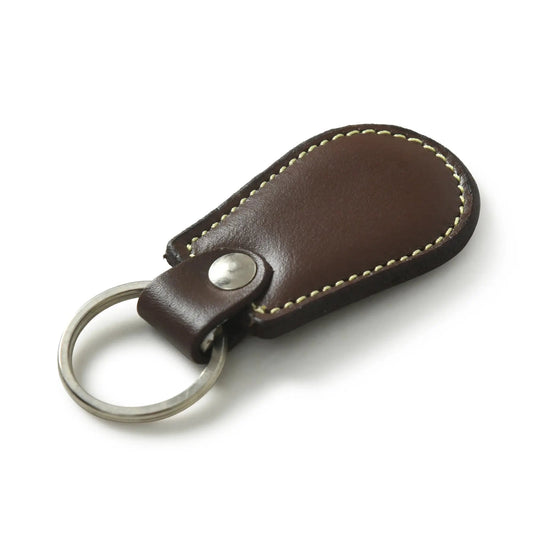 Brown buffalo leather keyring with fine stitching and silver ring on Tampa Home & Garden Store