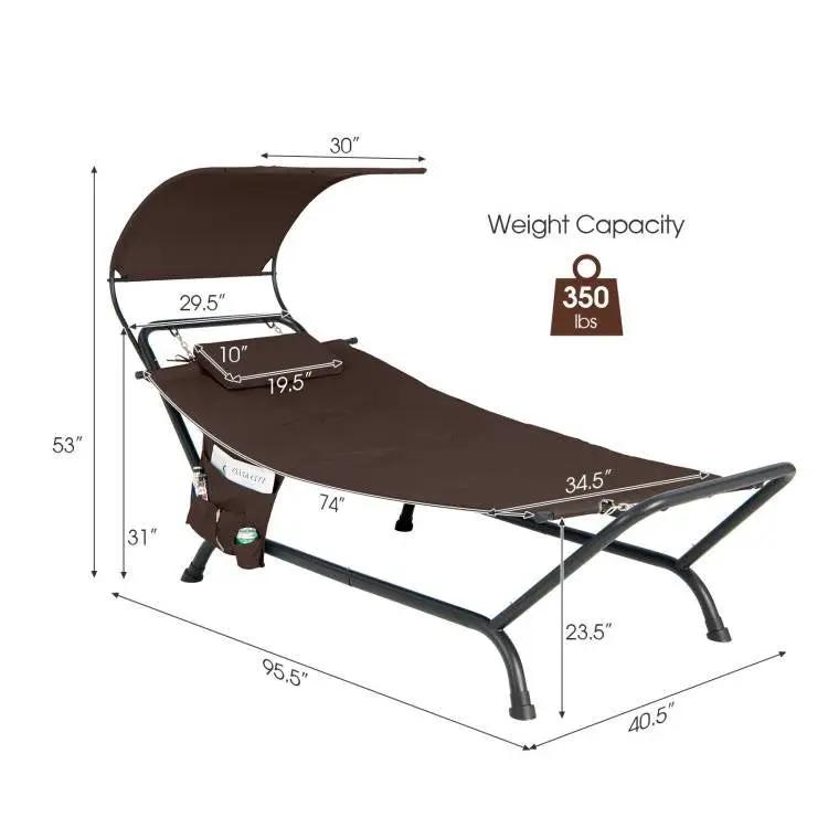 Brown polyester chaise lounge hammock with canopy and storage bag by HomePacific sunlounger on Tampa Home & Garden Store
