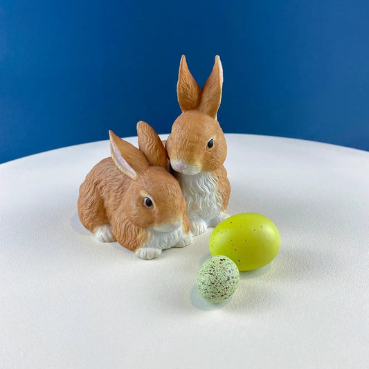 Brown porcelain snuggling bunny figurines set of 3 for Easter display on Tampa Home & Garden Store