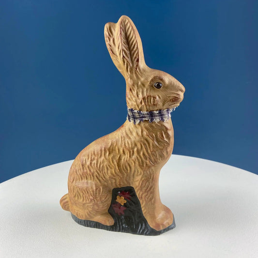 Brown rustic bunny figurine with blue plaid scarf on Tampa Home & Garden Store
