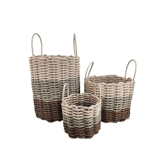 Coastal Ombre Rope Basket in brown and tan, 3-pack, handmade by Little Salty Rope on Tampa Home & Garden Store