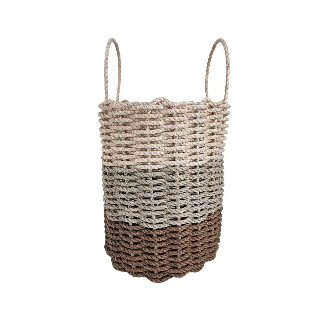 Coastal Ombre Rope Basket tan to brown gradient with two handles on Tampa Home & Garden Store