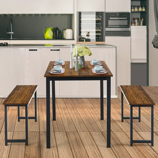 3-piece dining table set with 2 benches, wood top and black legs DirectDeals kitchen furniture on Tampa Home & Garden Store