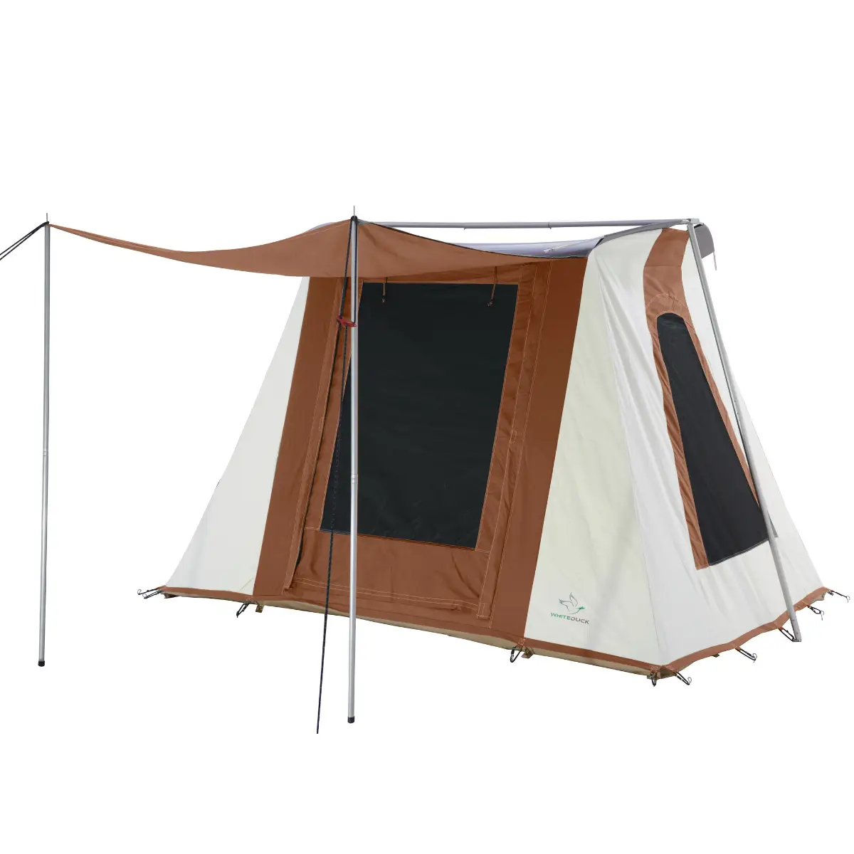 Prota Canvas Cabin Tent 7x9 with Awning Frame, brown/white canvas, White Duck Outdoors on Tampa Home & Garden Store