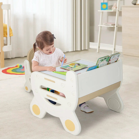Kids Drawing Table and Chair Set With Pens, white kid-sized desk with storage on Tampa Home & Garden Store