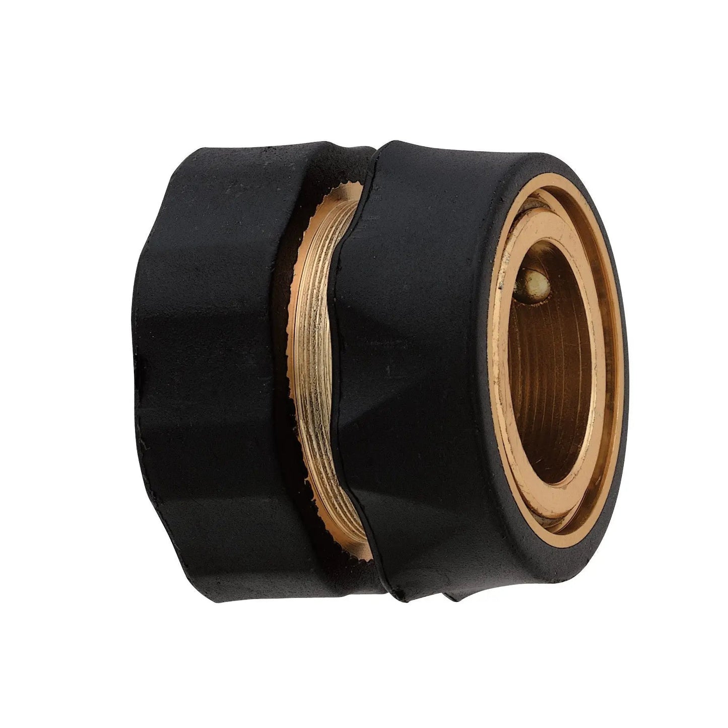 Female brass quick-connect hose adapter with black body and brass threaded interior Orbit on Tampa Home & Garden Store