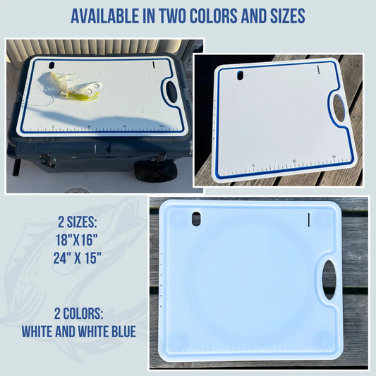 TRAPSKI Bucket Board cutting surface for buckets, white with blue trim, two boards, two sizes on Tampa Home & Garden Store