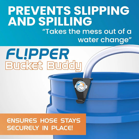 Flipper Bucket Buddy bucket organizer clips to a blue bucket with Flipper logo badge on Tampa Home & Garden Store