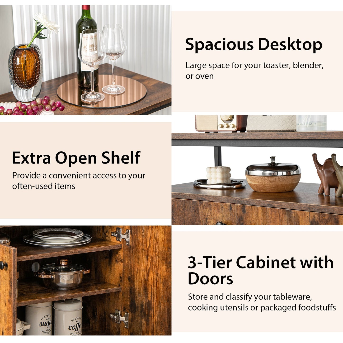 2-Door Rustic Brown Buffet Cabinet with Shelves by DirectDeals for dining storage on Tampa Home & Garden Store