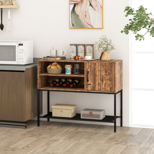 Aparador tipo bufé, gabinete para café con tomas de corriente y puertos USB, marrón rústico