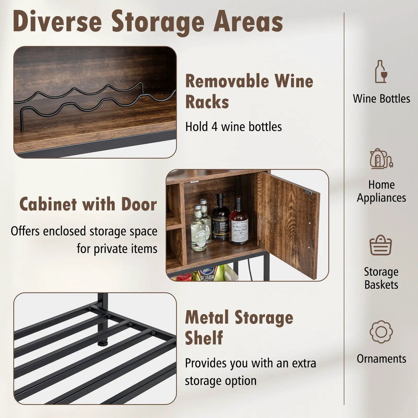 Buffet sideboard coffee bar cabinet with USB ports and wine racks rustic brown DirectDeals on Tampa Home & Garden Store