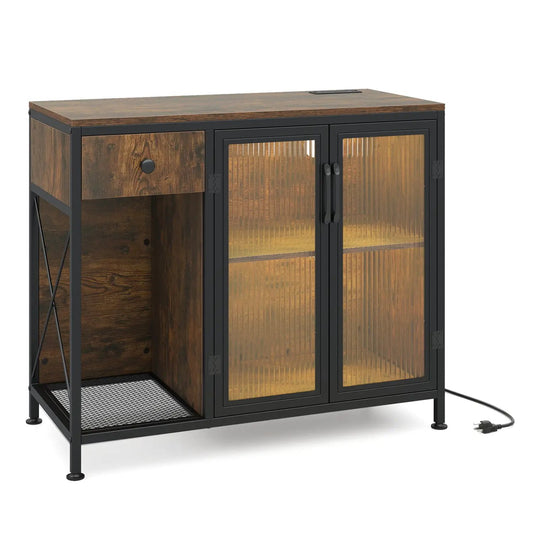 Buffet Sideboard Doors Power Outlets LED Light