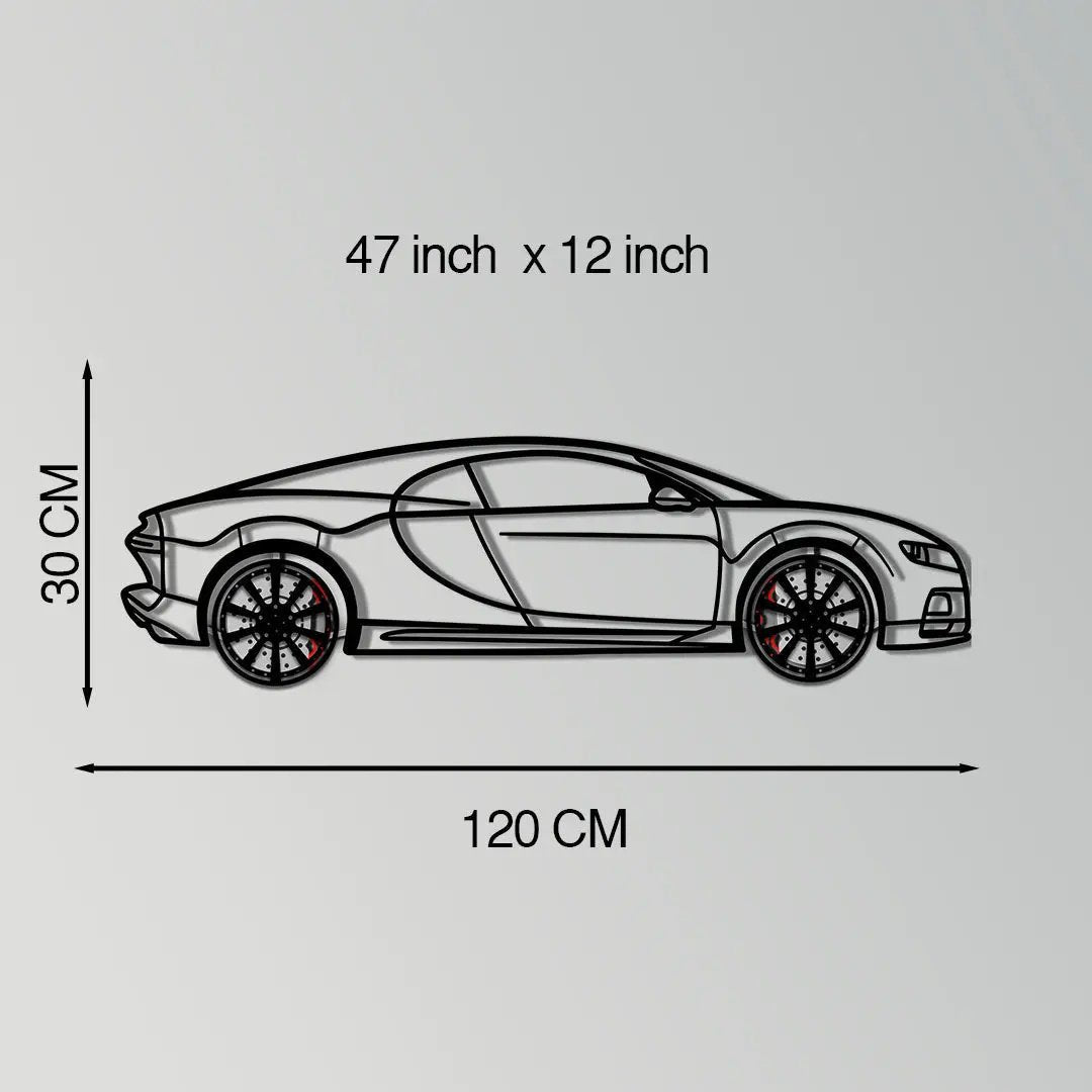 Bugatti Chiron Metal Car Wall Art side profile silhouette by Enova Art, 120 cm length on Tampa Home & Garden Store