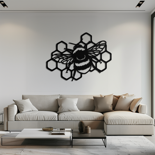 Bumblebee and Honeycomb Silhouette Metal Wall Art – Nature-Inspired Black Bee Decor- KAF545 - Tampa Home & Garden Store