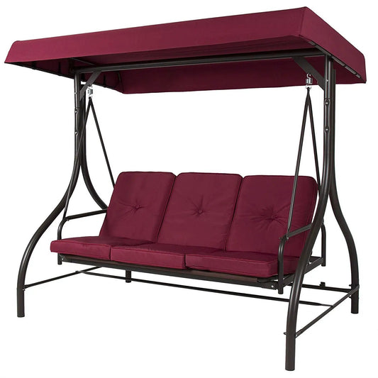 Burgundy Outdoor Patio Deck Porch Canopy Swing with Cushions - Tampa Home & Garden Store