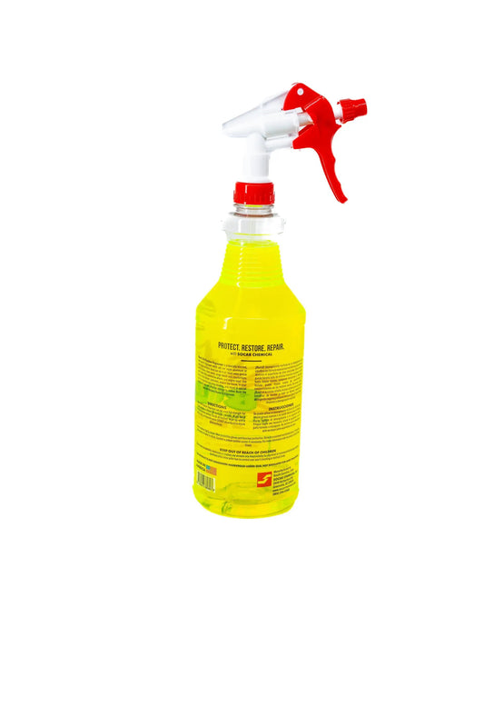Burst All-Purpose Degreaser spray bottle with red trigger, yellow liquid, Socar Chemical on Tampa Home & Garden Store