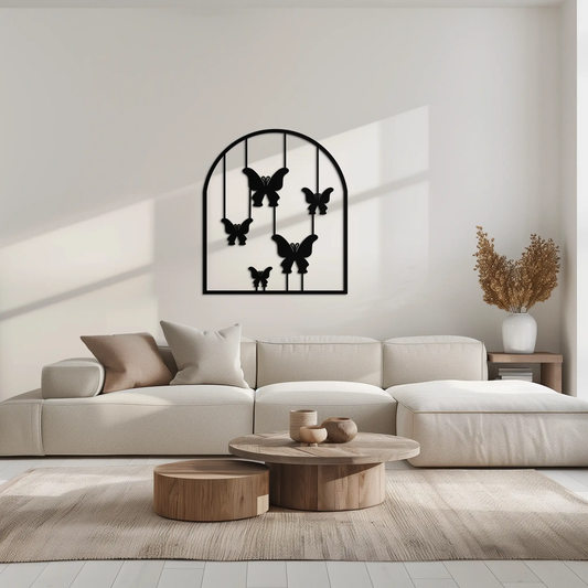 Butterfly Arch Metal Wall Art hanging silhouette in black iron with motifs by Enova Art on Tampa Home & Garden Store
