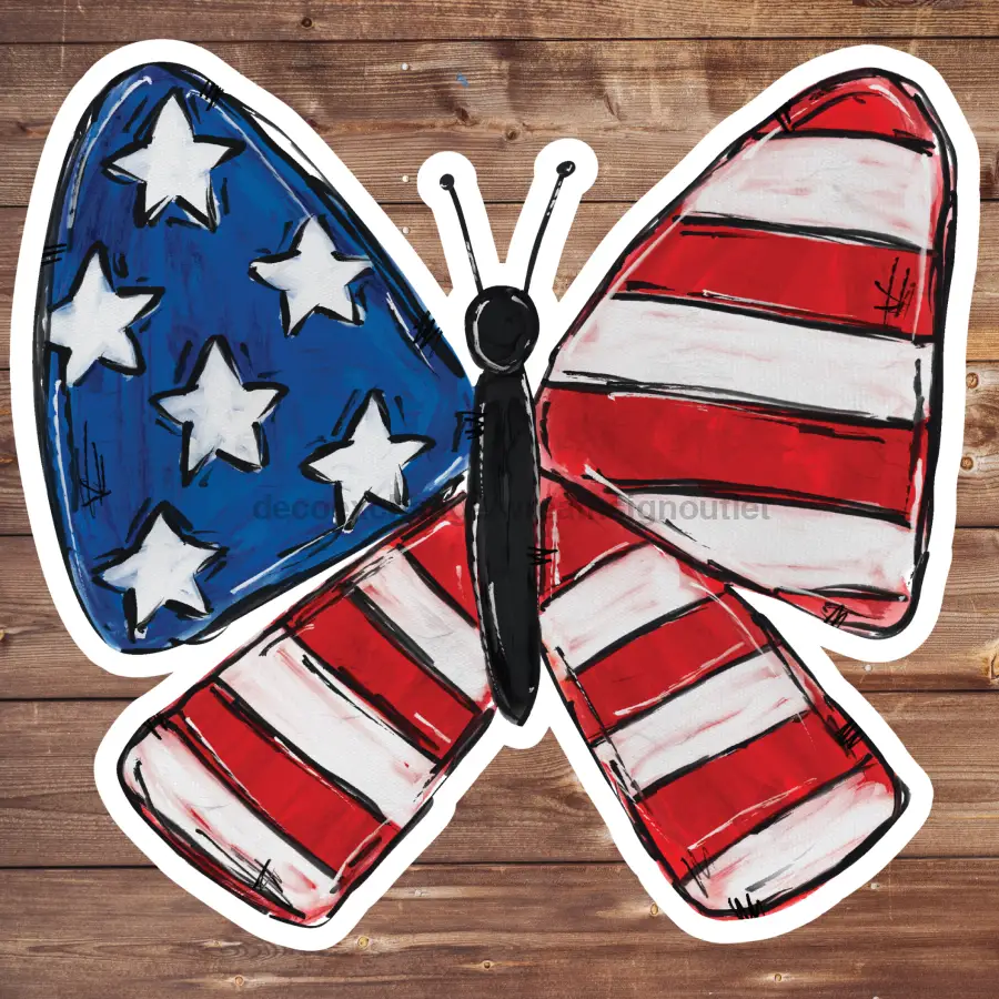 Butterfly Door Hanger Patriotic Wood Sign 22 in DecoExchange blue star wing red striped wing on Tampa Home & Garden Store
