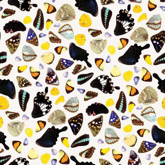 Butterfly Terrazzo Wallpaper on white background with colorful butterfly motifs on Tampa Home & Garden Store
